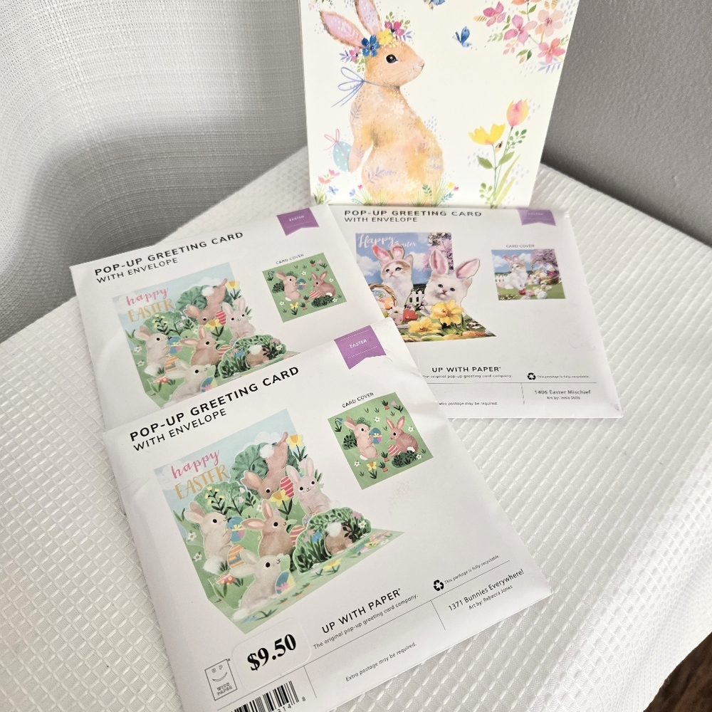 Pop-Up Easter Greeting Cards Stand Up 3D Bunnies Kitten Spring Holiday